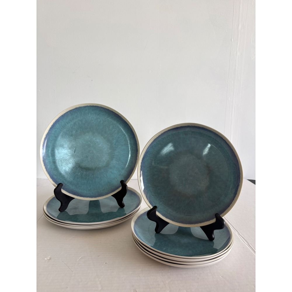 World Market Teal Blue Reactive Glaze Ceramic Plate 4 dinner 6 Salad. MCM